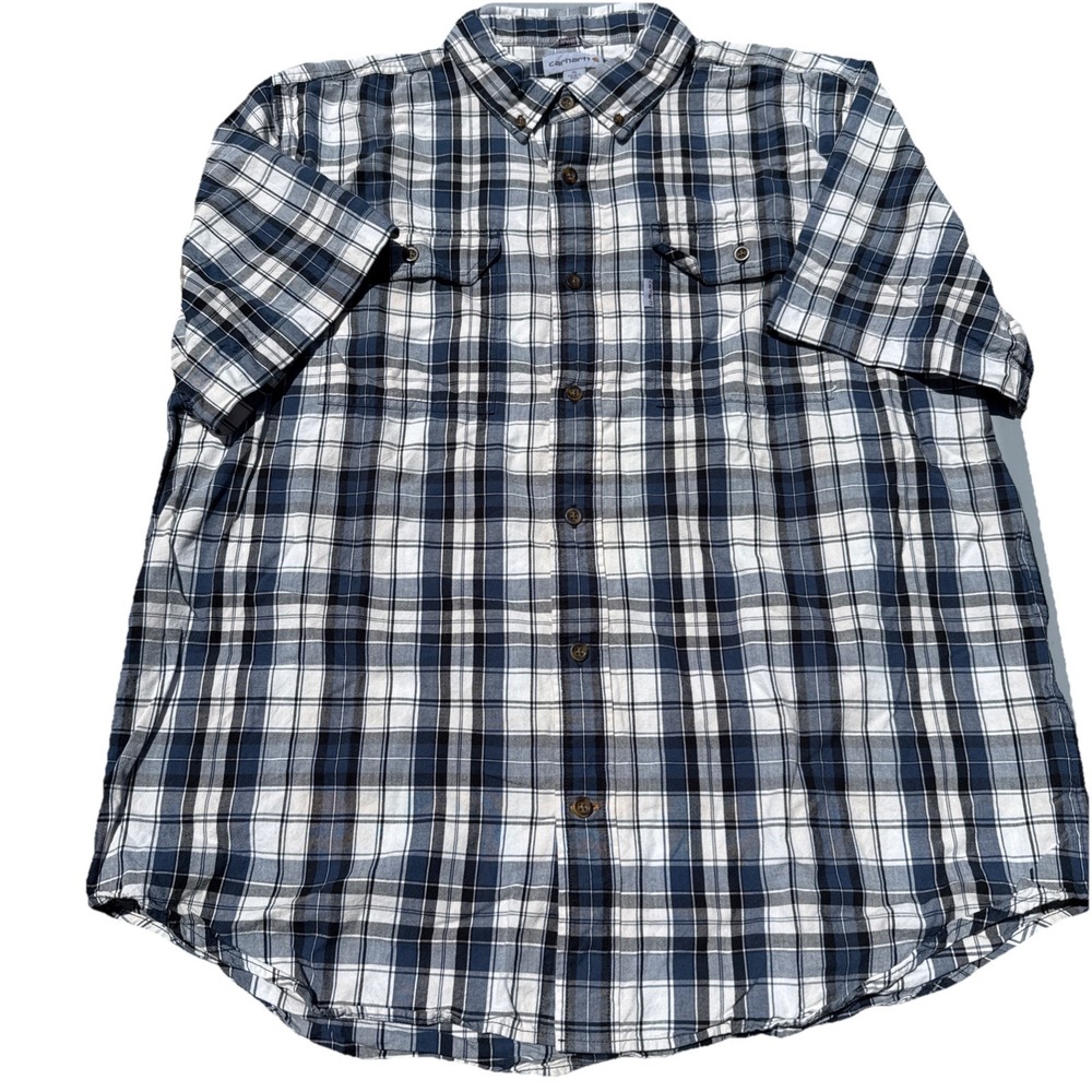 Carhartt Men's Shirt Large 100% Cotton Blue Plaid Button Up Rugged Sz XL